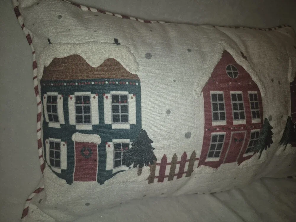 Printed & Embroidered Christmas Houses Throw Pillow Rectangle 14